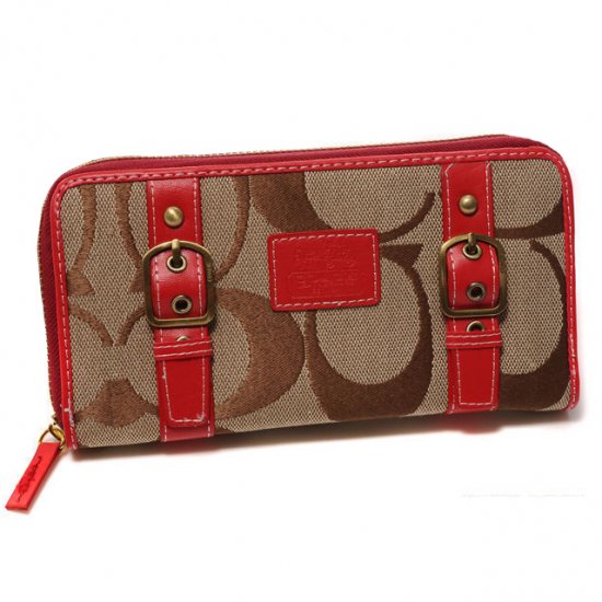 Coach Double Buckle Logo Large Red Wallets CJT | Coach Outlet Canada